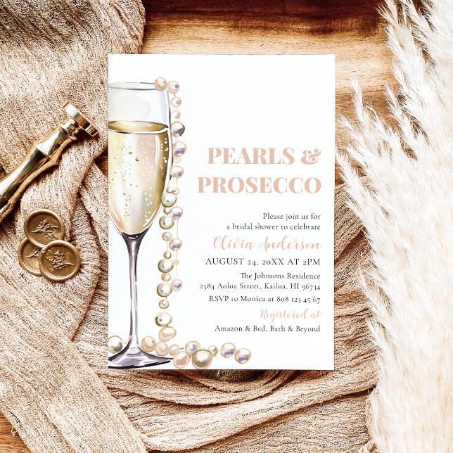 Elegantes Gold Perlen und Prosecco Brautparty Einladung (Von Creator hochgeladen)
