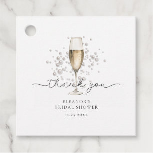 Elegantes Gold Perlen und Prosecco Brautparty Geschenkanhänger