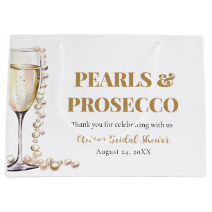 Elegantes Gold Perlen und Prosecco Brautparty Große Geschenktüte