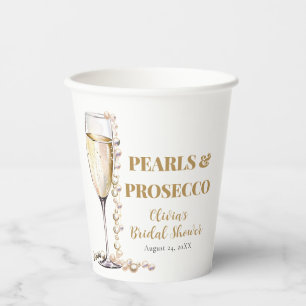 Elegantes Gold Perlen und Prosecco Brautparty Pappbecher