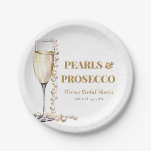 Elegantes Gold Perlen und Prosecco Brautparty Pappteller