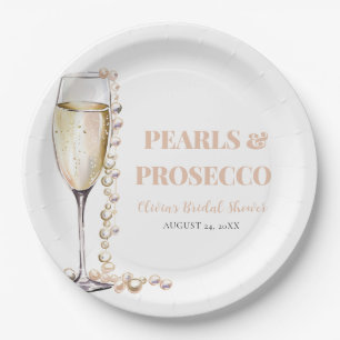 Elegantes Gold Perlen und Prosecco Brautparty Pappteller