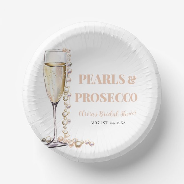 Elegantes Gold Perlen und Prosecco Brautparty Pappteller (Vorderseite)