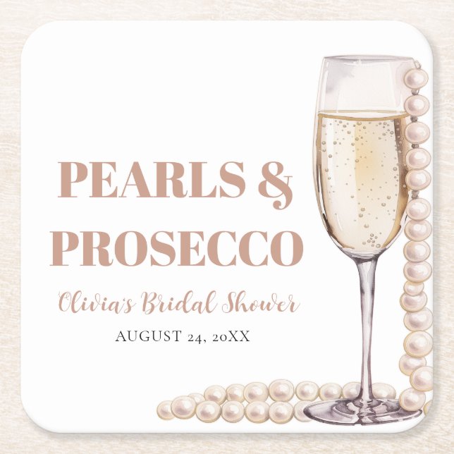Elegantes Gold Perlen und Prosecco Brautparty Rechteckiger Pappuntersetzer (Vorderseite)