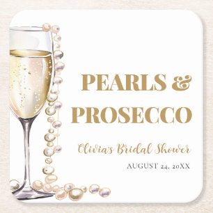 Elegantes Gold Perlen und Prosecco Brautparty Rechteckiger Pappuntersetzer