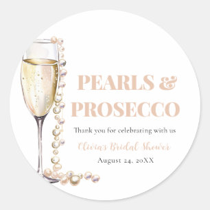 Elegantes Gold Perlen und Prosecco Brautparty Runder Aufkleber