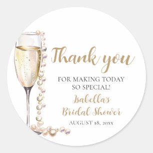 Elegantes Gold Perlen und Prosecco Brautparty Runder Aufkleber
