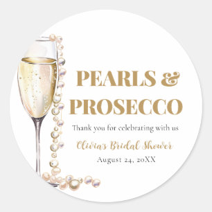 Elegantes Gold Perlen und Prosecco Brautparty Runder Aufkleber