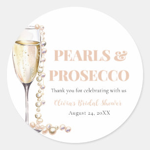 Elegantes Gold Perlen und Prosecco Brautparty Runder Aufkleber