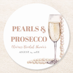 Elegantes Gold Perlen und Prosecco Brautparty Runder Pappuntersetzer