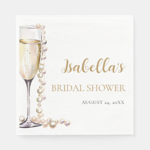 Elegantes Gold Perlen und Prosecco Brautparty Serviette