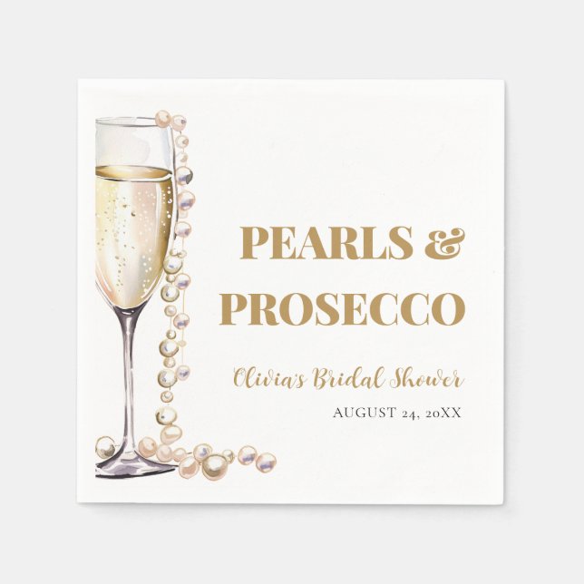 Elegantes Gold Perlen und Prosecco Brautparty Serviette (Vorderseite)