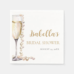 Elegantes Gold Perlen und Prosecco Brautparty Serviette
