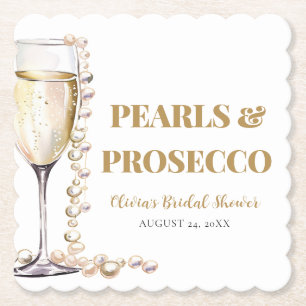 Elegantes Gold Perlen und Prosecco Brautparty Untersetzer