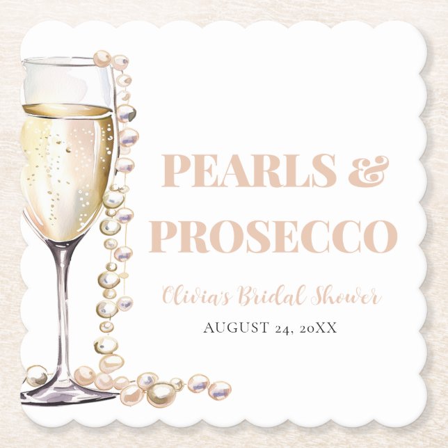 Elegantes Gold Perlen und Prosecco Brautparty Untersetzer (Vorderseite)