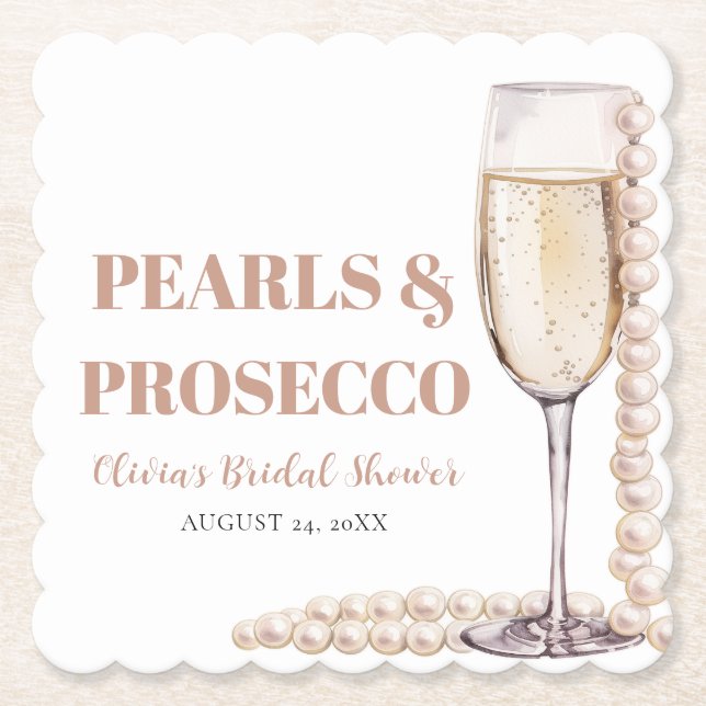 Elegantes Gold Perlen und Prosecco Brautparty Untersetzer (Vorderseite)