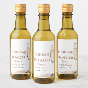 Elegantes Gold Perlen und Prosecco Brautparty Weinetikett