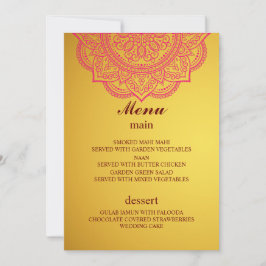 Elegantes Gold Pink Indian Hindu Wedding Menü Einladung
