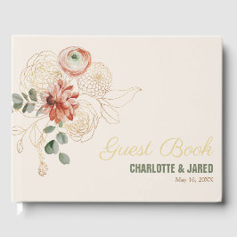 Elegantes Gold & Pink Watercolor Floral Gästebuch