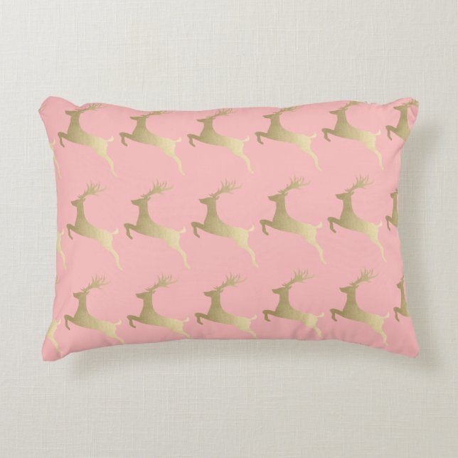 Elegantes Gold Pink Weihnachtsbaummuster Dekokissen (Vorderseite)