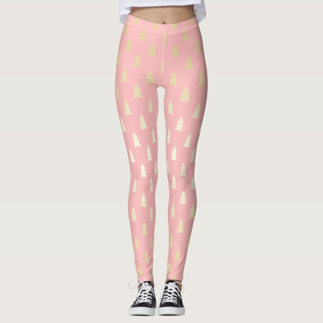Elegantes Gold & Pink Weihnachtsbaummuster Leggings (Vorderseite)
