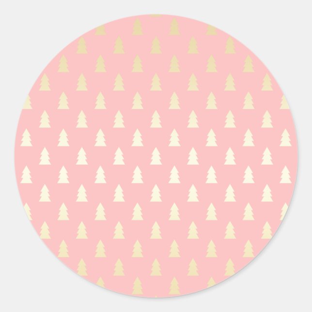 Elegantes Gold & Pink Weihnachtsbaummuster Runder Aufkleber (Vorderseite)