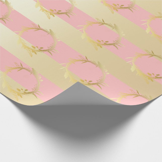Elegantes Gold & Pink Weihnachtsblumenmuster Geschenkpapier (Ecke)