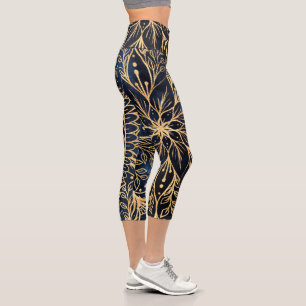 Elegantes Gold Poinsettia Blume Mandala Blue Desig Capri Leggings