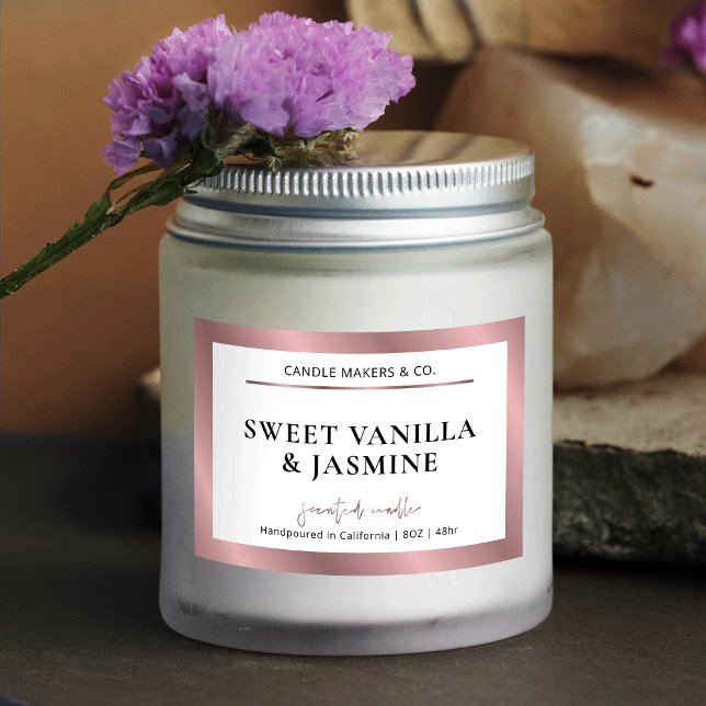 Elegantes Gold-Produktverpackungslabel der moderne Lebensmitteletikett (White and rose gold rectangle product label)