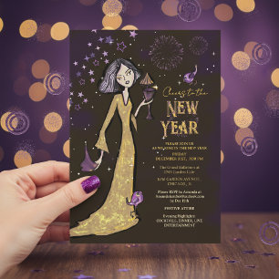 Elegantes Gold-Purple-Korporates Neujahrs-Glamourö Einladung