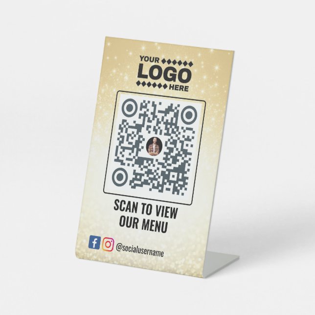 Elegantes Gold QR Code Menü Signierung: Kein Konta Sockelschild (Vorderseite)