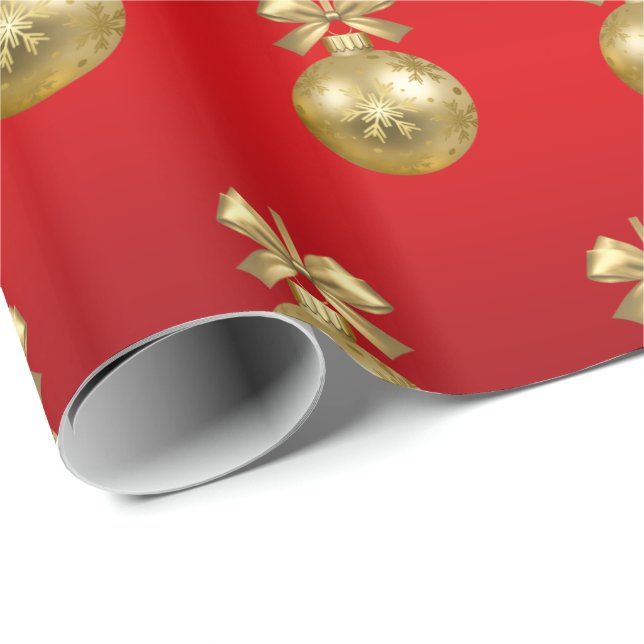 Elegantes Gold & Red Christmas Ornament Muster Geschenkpapier (Rolleneckpunkt)
