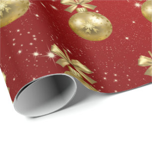 Elegantes Gold & Red Christmas Ornament Muster Geschenkpapier