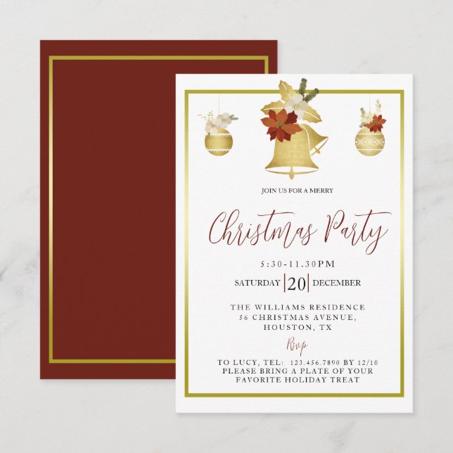 Elegantes Gold & Red Festive Weihnachts-Party Einladung (Vorne/Hinten)
