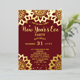 Elegantes Gold Red Mandala Silvester Party Folieneinladung