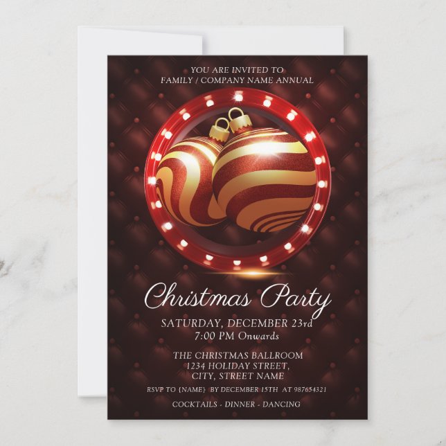 Elegantes Gold Red White Corporate Weihnachts-Part Einladung (Vorderseite)