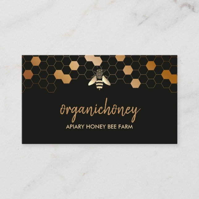 Elegantes Gold Reine Honigbiene Apiary Honeycomb Visitenkarte (Vorderseite)