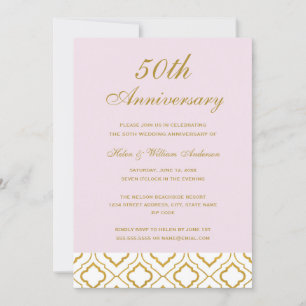 Elegantes Gold & Rosa 50. Hochzeitstag Einladung