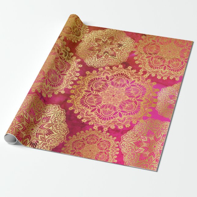 Elegantes Gold Rosa Mandala Muster Geschenkpapier (Ungerollt)