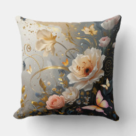 Elegantes Gold, Rosa mit Blume werfen Kissen