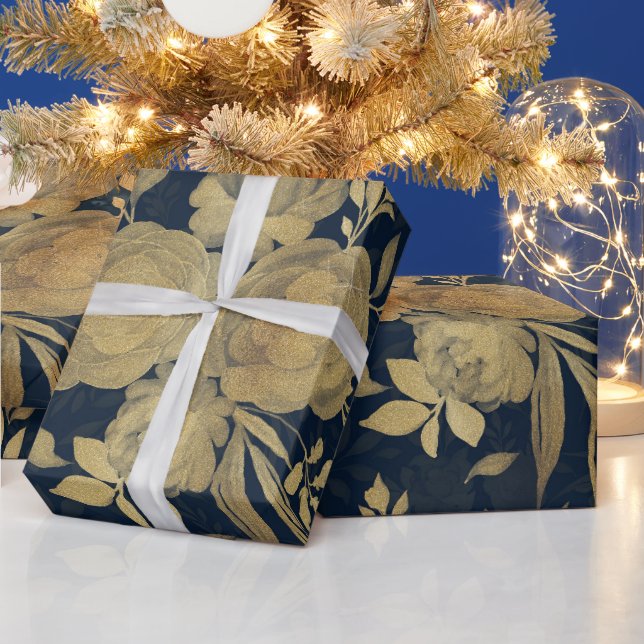 Elegantes Gold-Rose Blumendesign Geschenkpapier (Feiertage)