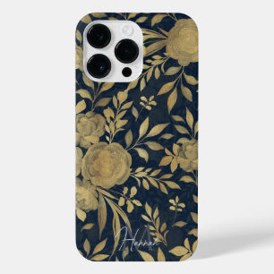 Elegantes Gold-Rose Blumendesign iPhone 14 Pro Max Hülle