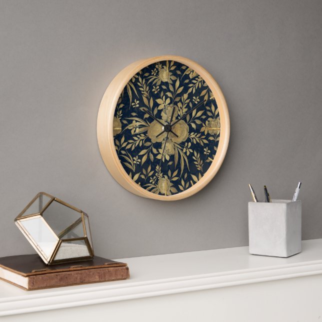 Elegantes Gold-Rose Blumendesign Uhr (Büro)