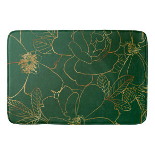 Elegantes Gold Rose Blumenmuster Zeichnend Grünes Badematte