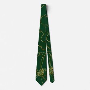 Elegantes Gold Rose Blumenmuster Zeichnend Grünes Krawatte