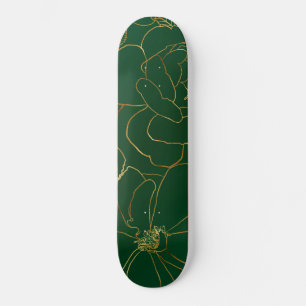 Elegantes Gold Rose Blumenmuster Zeichnend Grünes Skateboard