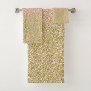Elegantes Gold & Rose Gold Glitzer Glitzern Badhandtuch Set