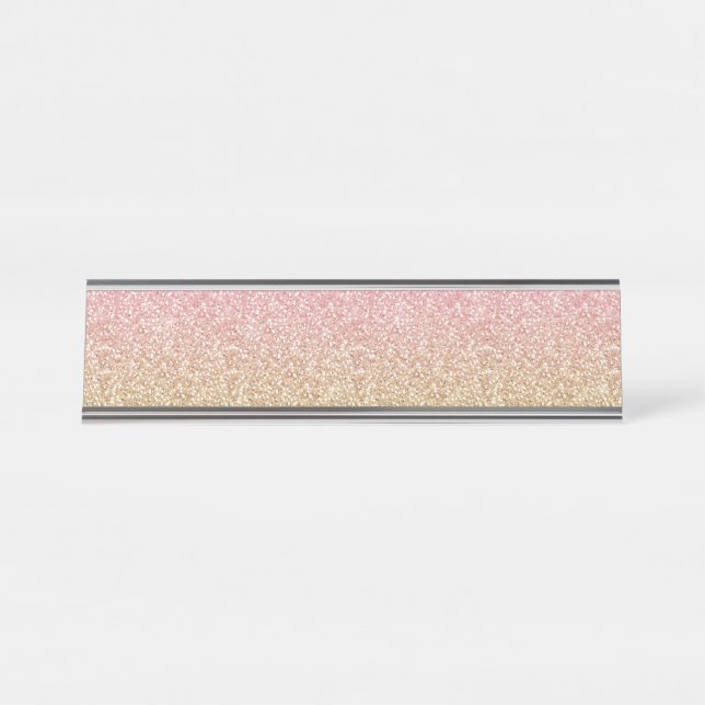Elegantes Gold & Rose Gold Glitzer Glitzern Schreibtischnamensplakette (Vorderseite )