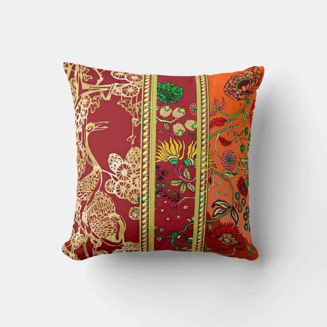 Elegantes Gold, Rot, Orange Florals Kissen Kissen (Vorderseite)