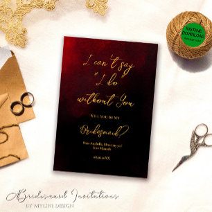Elegantes Gold Rot und Black Bridesmaid Einladung